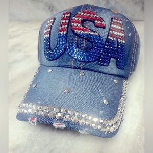 Embellished Denim USA Cap